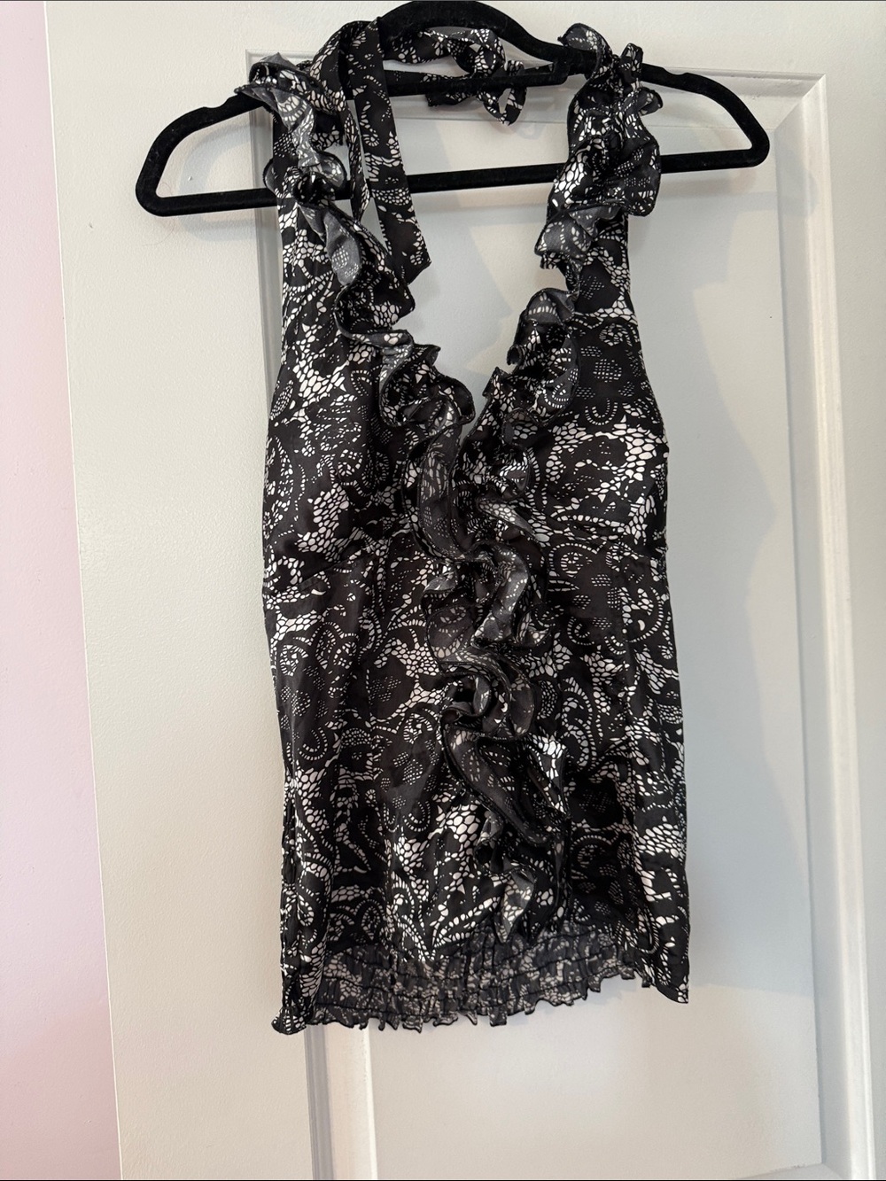 Charlotte Russe Black and White Ruffle Halter Camisole